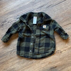 Carhartt Kids Plaid Shirt in Olive and Black